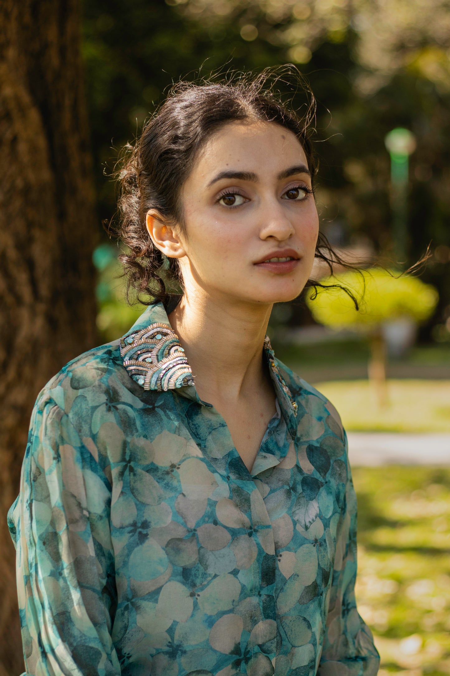 Organza Shirt-Teal Green