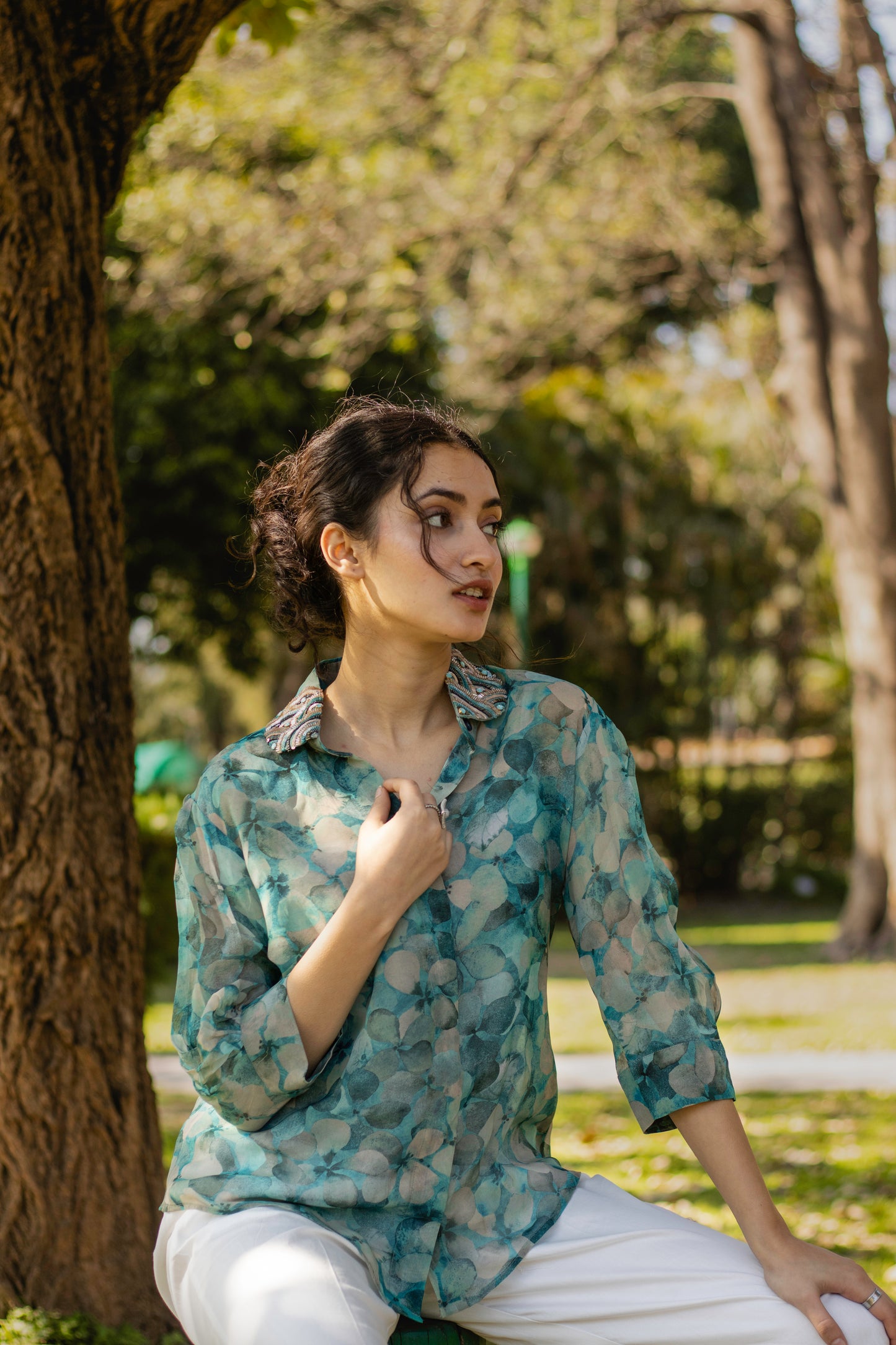 Organza Shirt-Teal Green